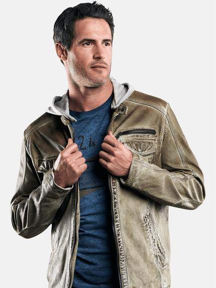 engbers Herren Lederjacke mit abnehmbarer Kapuze Khaki 29064 engbers Herren Lederjacke mit abnehmbarer Kapuze Khaki 29064