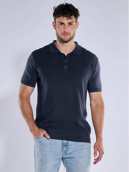 emilio adani Herren Strick Polo-Shirt uni Blau 39336