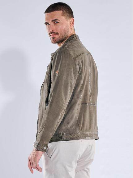 emilio adani Herren Sportive Lammlederjacke Khaki 40228