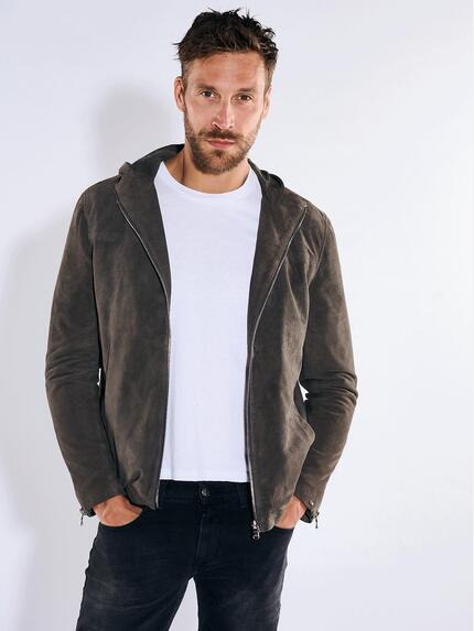 emilio adani Lederjacke mit Kapuze Dunkelgrau