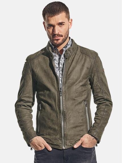 emilio adani Softe Lederjacke mit körperbetonter Passform Khaki