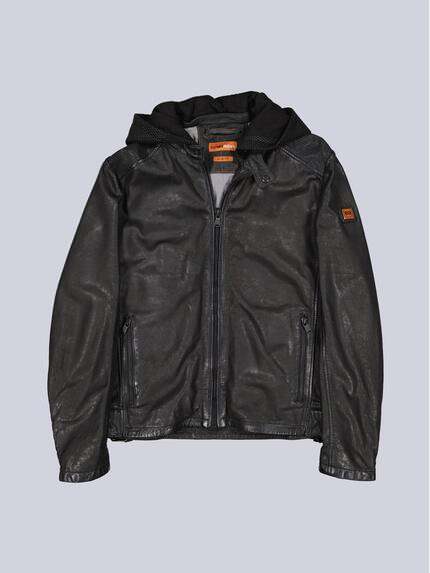 emilio adani Herren Lederjacke mit abnehmbarer Kapuze Schwarz 39084 emilio adani Herren Lederjacke mit abnehmbarer Kapuze Schwarz 39084