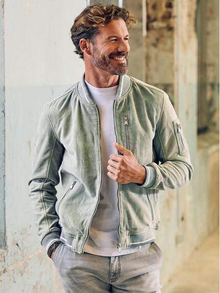 emilio adani Herren Lederjacke Hellgruen 40002