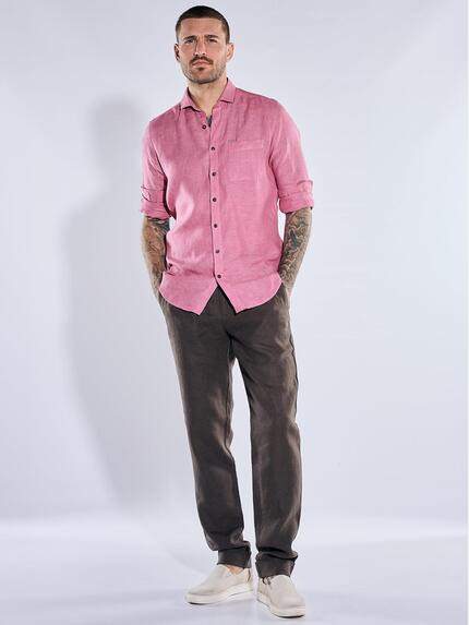 emilio adani Herren Leinen-Hemd mit Haifisch-Kragen Rosa 40679