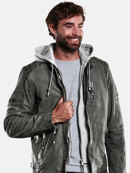 engbers Herren Lederjacke mit abnehmbarer Kapuze Dunkelgrau 33309