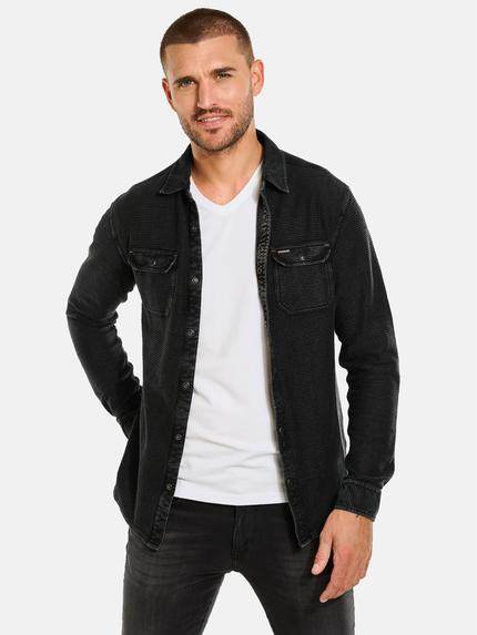 emilio adani Langarm-Shirt mit Polo-Kragen Schwarz
