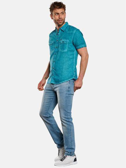 engbers Herren Kurzarm-Hemd mit Leinen-Anteil Blautuerkis 33006