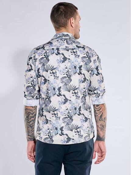 emilio adani Herren Langarmhemd mit floralem Print Saphirblau 40329