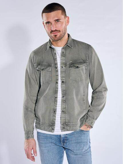 emilio adani Herren Overshirt mit besonderer Waschung Oliv 40333
