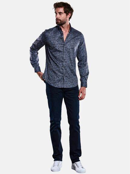 engbers Herren Langarm-Hemd mit Paisley-Print Saphirblau 33363