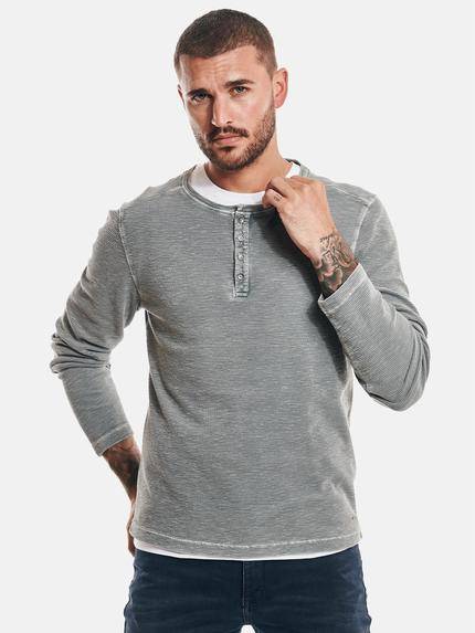 emilio adani Henley-Shirt strukturiert Silbergrau