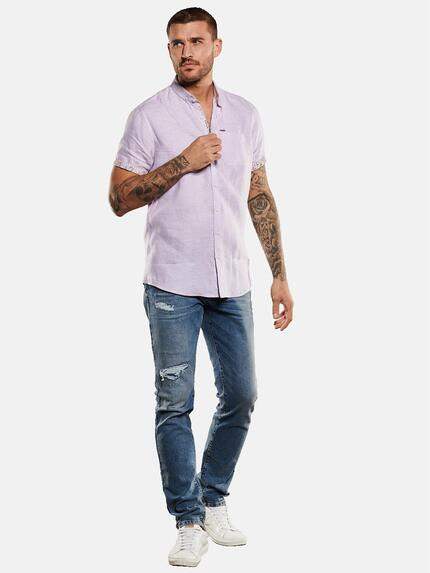 emilio adani Herren Kurzarm-Hemd aus Leinen Violett 34774 emilio adani Herren Kurzarm-Hemd aus Leinen Violett 34774