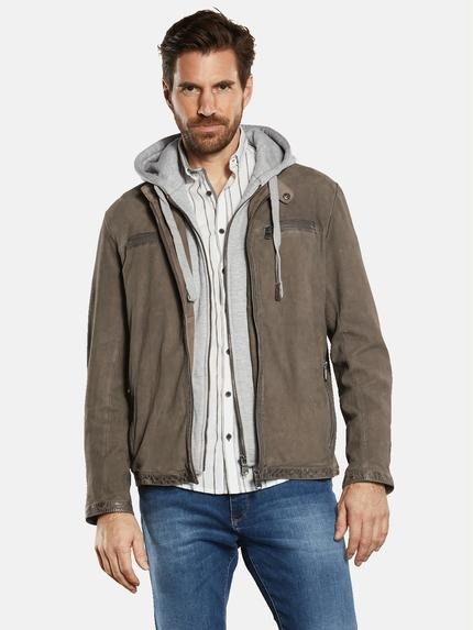 engbers Lederjacke mit abnehmbarer Kapuze Braunbeige