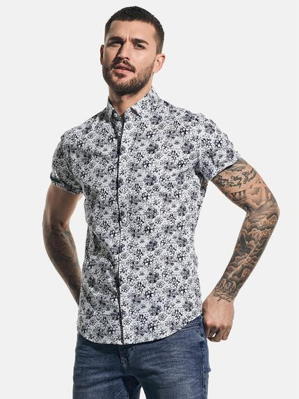 emilio adani Kurzarm-Hemd mit All-Over-Print Saphirblau