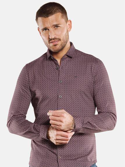 emilio adani Herren Langarm-Hemd mit All-Over-Print Rot 33341