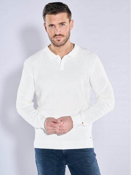 emilio adani Pullover mit Polo-Kragen Reinweiss