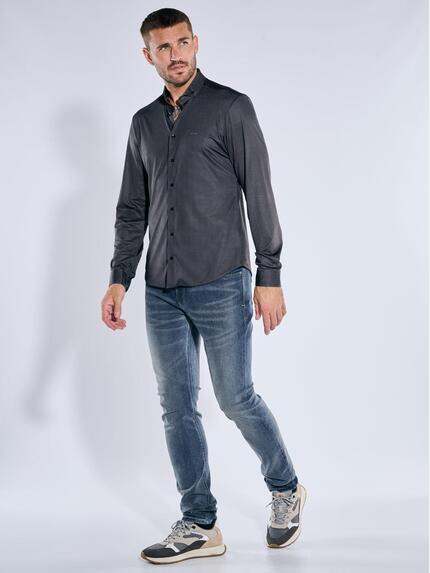 emilio adani Herren Langarm-Hemd gemustert Schwarz 39604