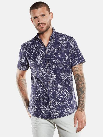 emilio adani Kurzarm-Hemd mit All-Over-Print Saphirblau