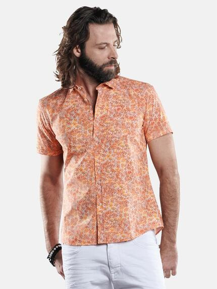 emilio adani Modisches Halbarm-Hemd mit floral Musterung Blutorange