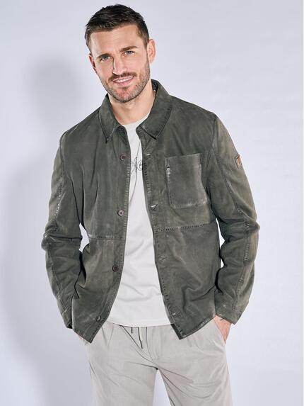 emilio adani Lederjacke in Hemd-Optik Oliv