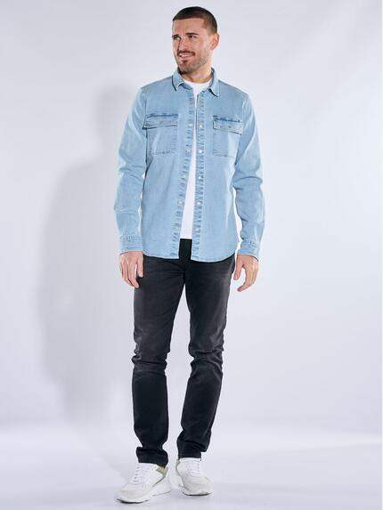 emilio adani Herren Overshirt im Jeans-Look Hellblau 40045