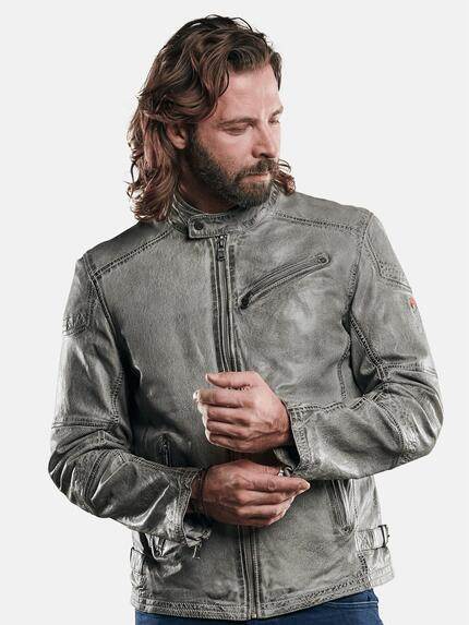 emilio adani Herren Lederjacke mit gebrauchter Warenoberfläche Grau 29143 emilio adani Herren Lederjacke mit gebrauchter Warenoberfläche Grau 29143