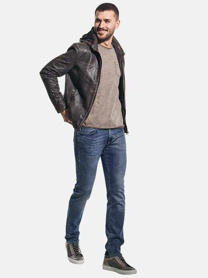 emilio adani Herren Derbe Lederjacke mit abnehmbarer Kapuze Braun 31057 emilio adani Herren Derbe Lederjacke mit abnehmbarer Kapuze Braun 31057