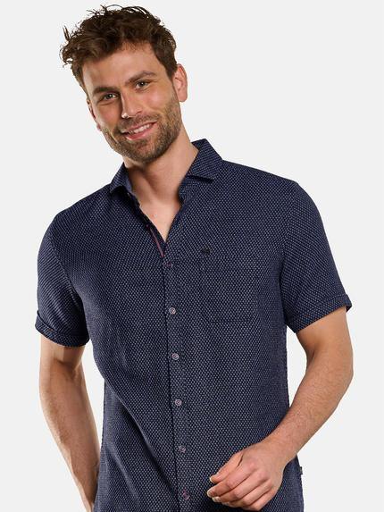 engbers Herren Kurzarm-Hemd mit Minimalprint Marineblau 33058
