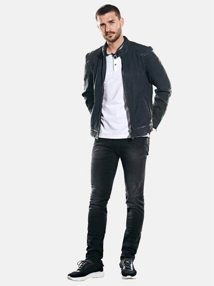 emilio adani Herren Lederjacke Nubuk Blau 31758