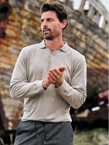 engbers Herren Polo-Shirt Langarm Braunbeige 39559