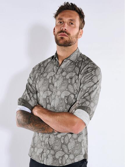 emilio adani Herren Langarm-Hemd gemustert Beige 36277