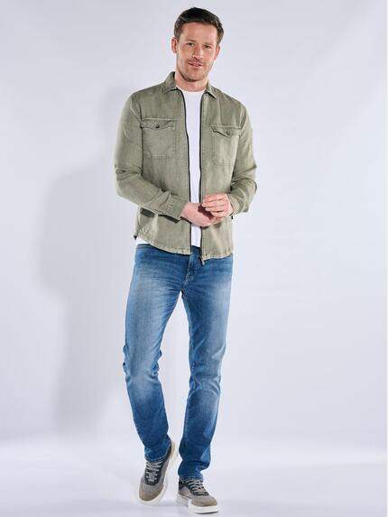 engbers Herren Leinen Overshirt mit Zipper Oliv 39986