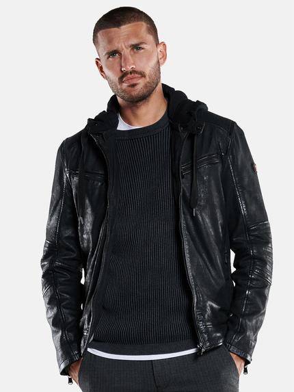 emilio adani Lederjacke mit abnehmbarer Kapuze Schwarz