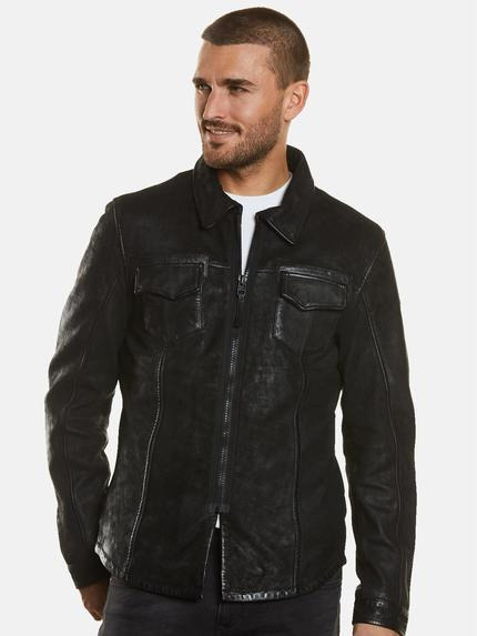 emilio adani Herren Leder-Hemd aus Nubuk-Leder Schwarz 34220