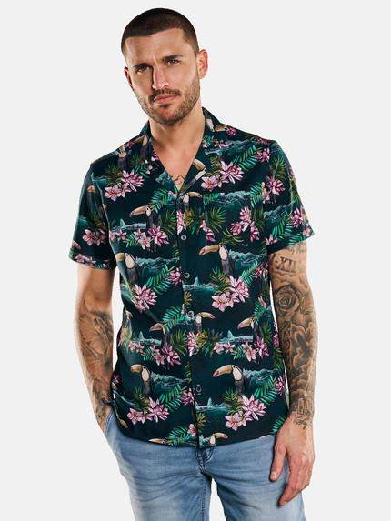 emilio adani Kurzarm-Hemd mit floralem Print Khaki