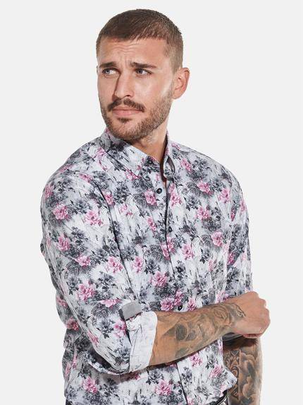 emilio adani Herren Langarm-Hemd mit floralem Print Rot 32057