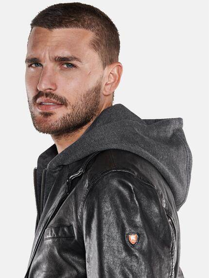 emilio adani Herren Lederjacke mit Sweat-Inlet Schwarz 33529 emilio adani Herren Lederjacke mit Sweat-Inlet Schwarz 33529