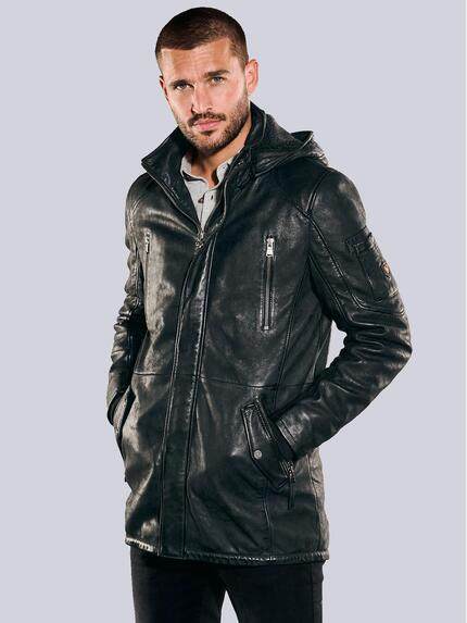 emilio adani Leder-Parka mit abnehmbarer Kapuze Anthrazit
