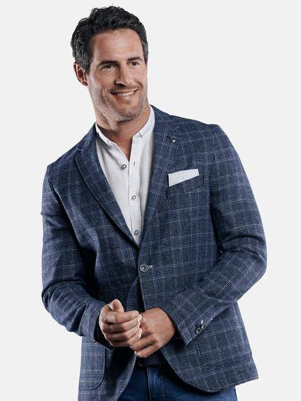 engbers Herren Kariertes Freizeit-Sakko aus hochwertigem Leinenmix Saphirblau 29130