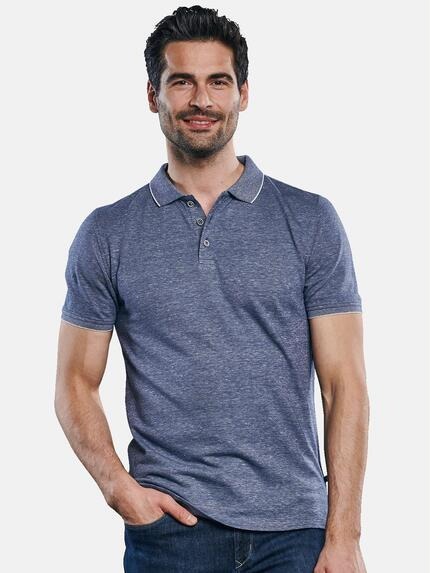 ENGBERS GERMANY Edles Poloshirt im Leinen-Baumwollmix Mittelblau