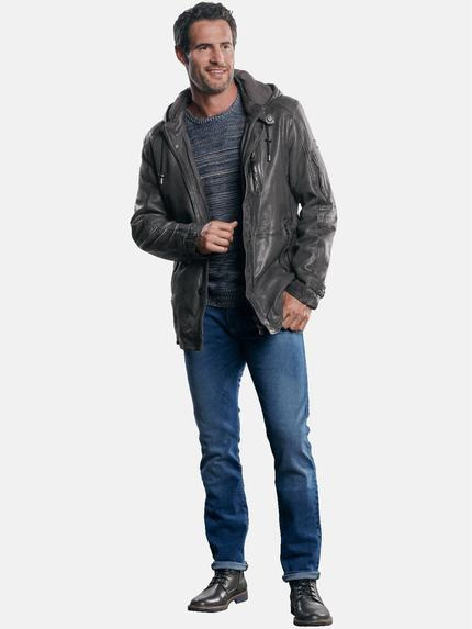 engbers Herren Lederparka mit Kapuze Grau 30218 engbers Herren Lederparka mit Kapuze Grau 30218