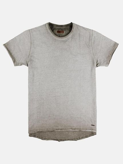 emilio adani Rundhals T-Shirt mit dezenter Streifenstruktur Braunbeige