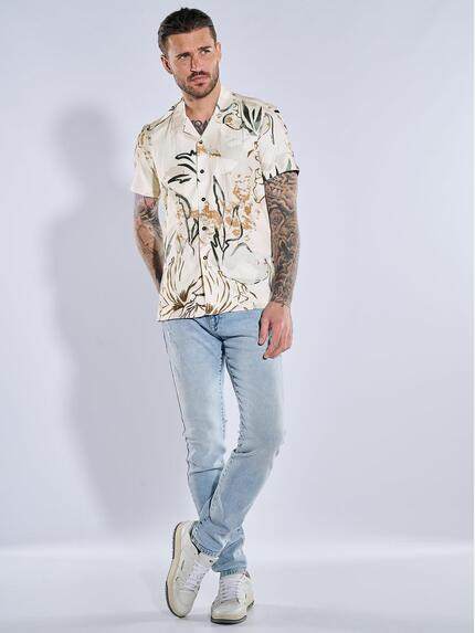 emilio adani Herren Kurzarm-Hemd gemustert Beige 38988