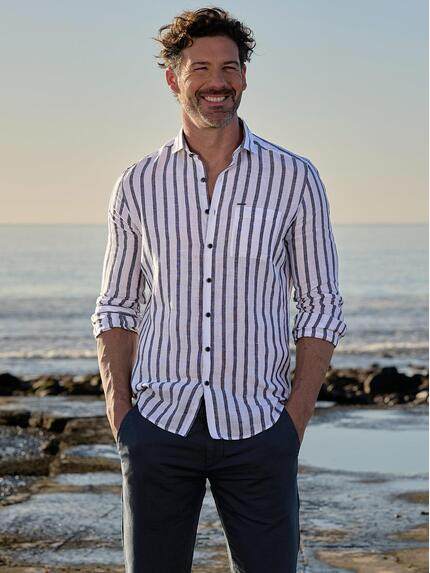 emilio adani Herren Leinen-Hemd mit Streifenmuster Brilliantblau 40341