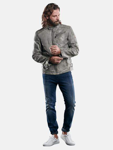 emilio adani Herren Lederjacke mit gebrauchter Warenoberfläche Grau 29143 emilio adani Herren Lederjacke mit gebrauchter Warenoberfläche Grau 29143
