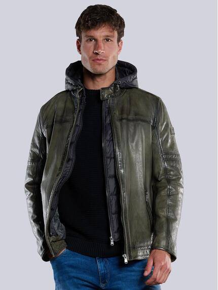 engbers Lederjacke mit abnehmbarer Kapuze Oliv