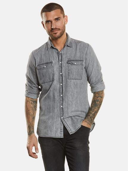 emilio adani Langarm-Hemd aus Denim Hellgrau
