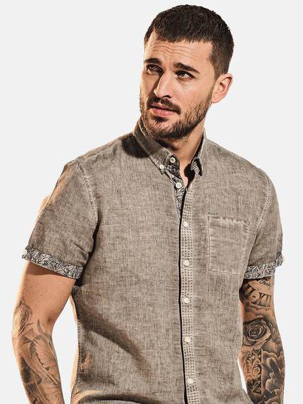 emilio adani Herren Kurzarm-Hemd-uni Beige 31611 emilio adani Herren Kurzarm-Hemd-uni Beige 31611