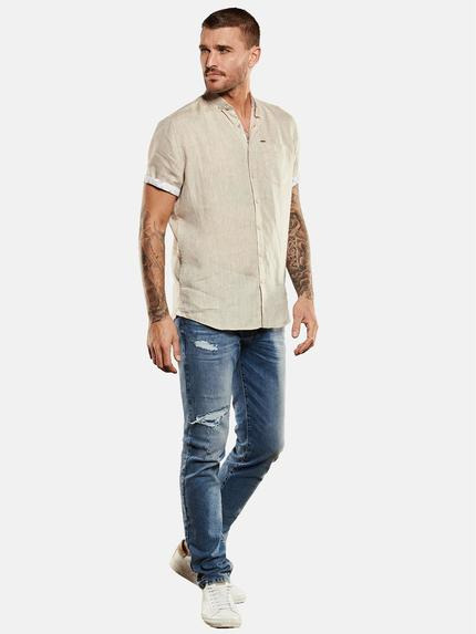 emilio adani Herren Kurzarm-Hemd aus Leinen Beige 34776 emilio adani Herren Kurzarm-Hemd aus Leinen Beige 34776