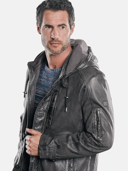 engbers Herren Lederparka mit Kapuze Grau 30218 engbers Herren Lederparka mit Kapuze Grau 30218